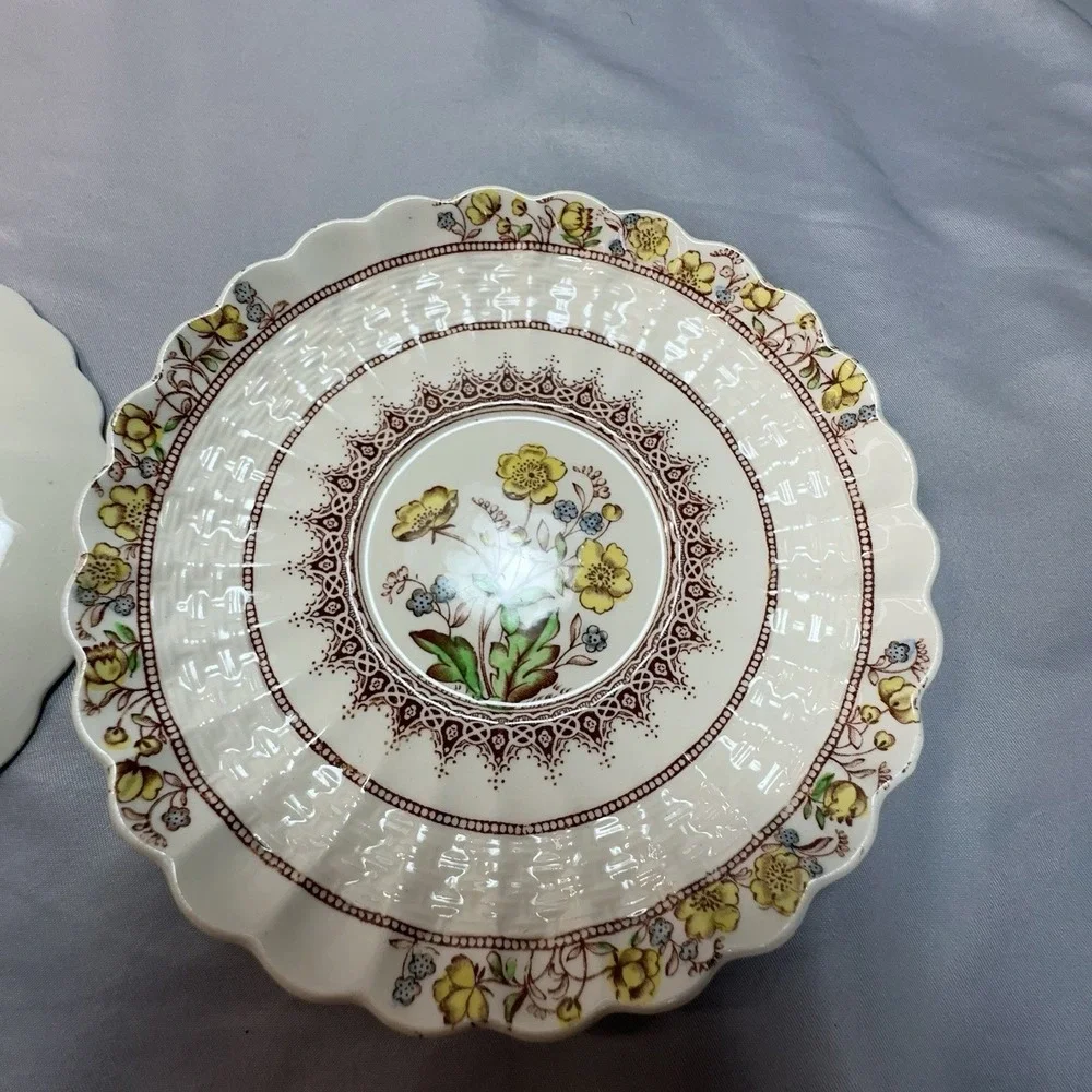 Spode Buttercup Teacup Saucer Set‎ Copeland England Scalloped Floral Old Mark